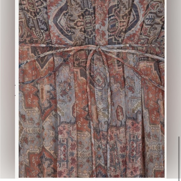 100% Silk Zimmermann Dress - Pleated Chiffon Ruffle Dress Boho Pink and Gray - Picture 5 of 16